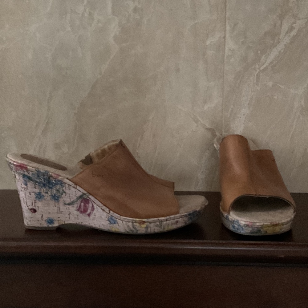 b.o.c. Tan Floral Wedge Sandals